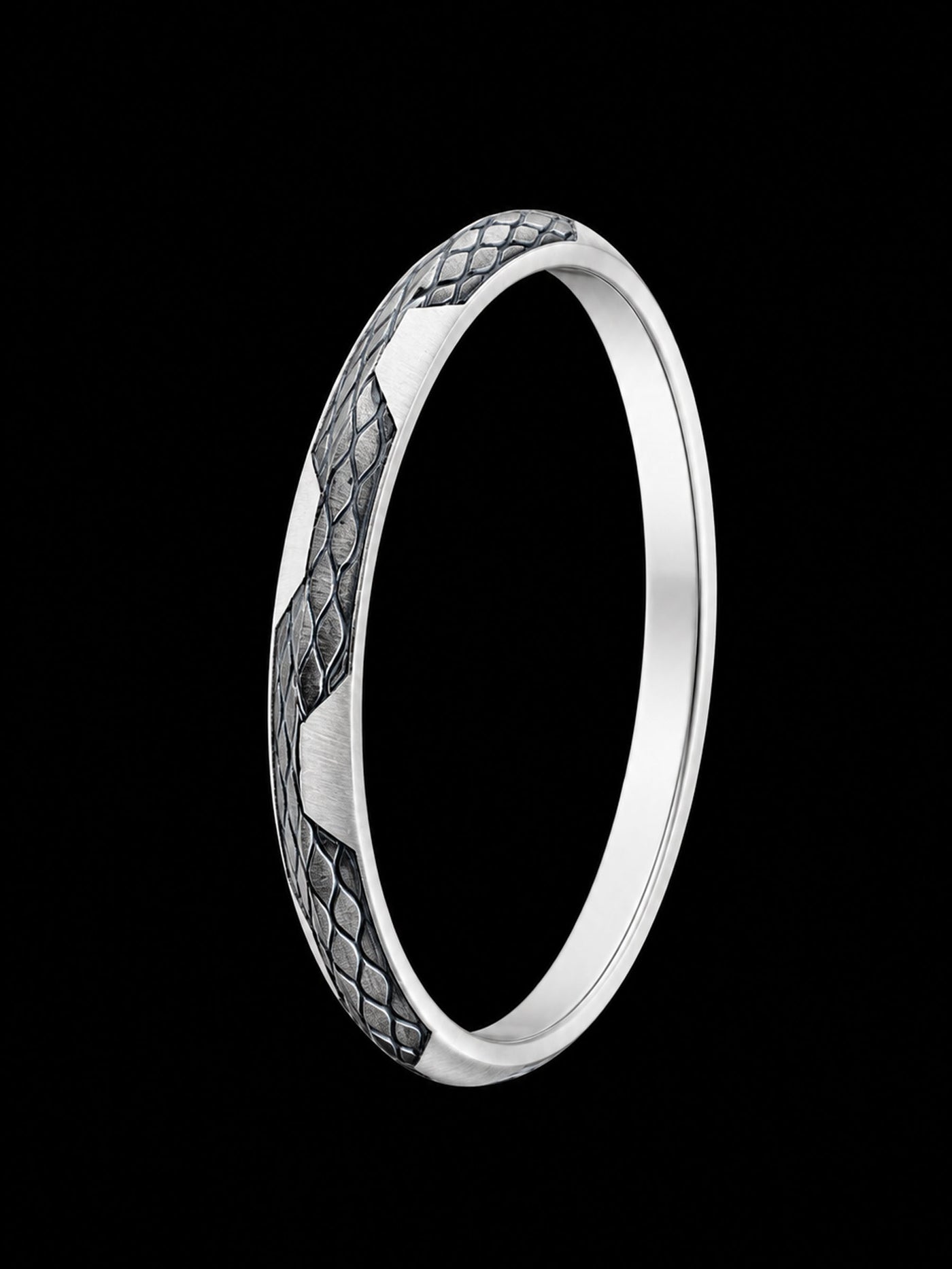 Men's Snakeskin Textured Sterling Silver Kada | 925 Scales Bangle 69.9mm