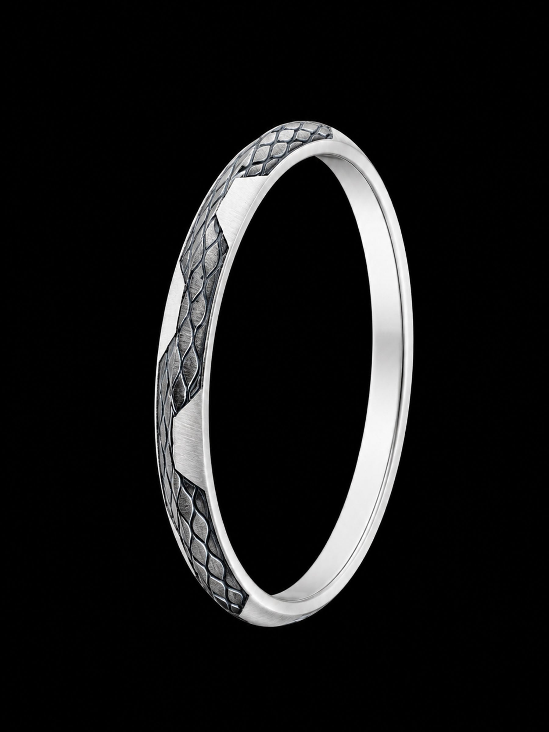Men's Snakeskin Textured Sterling Silver Kada | 925 Scales Bangle 69.9mm