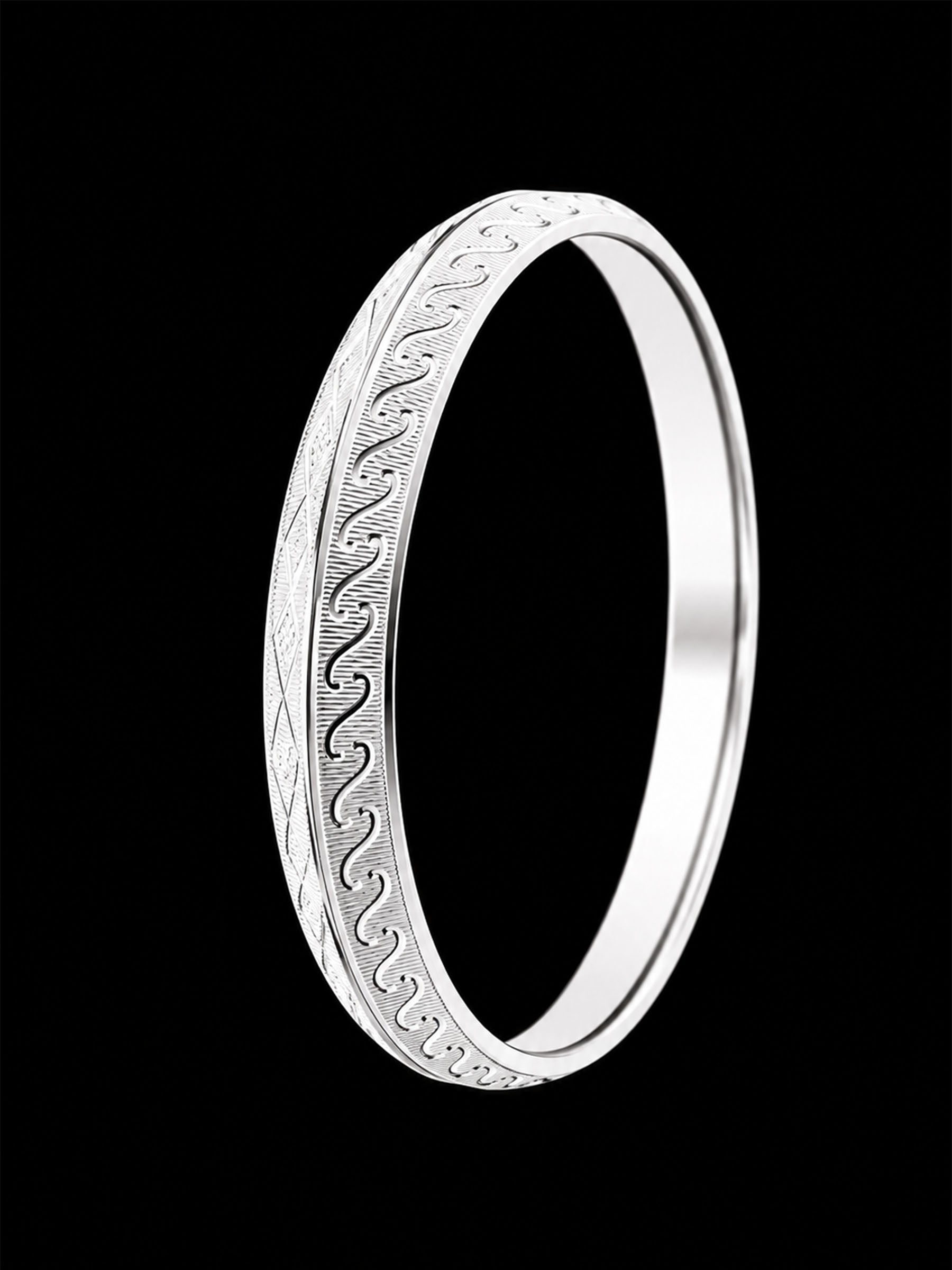 Men's Solid Heavy Sterling Silver Kada | 925 Diamond-Cut Lattice Bangle 66.7mm