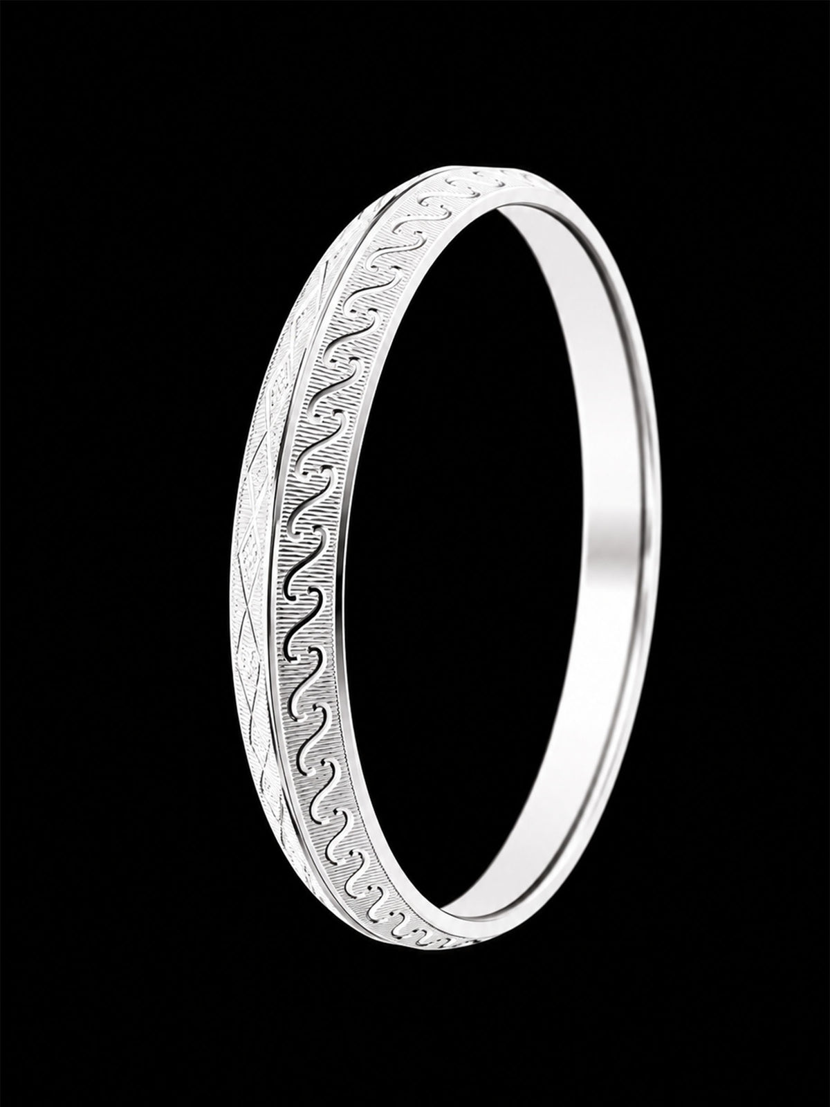 Men's Solid Heavy Sterling Silver Kada | 925 Diamond-Cut Lattice Bangle 66.7mm