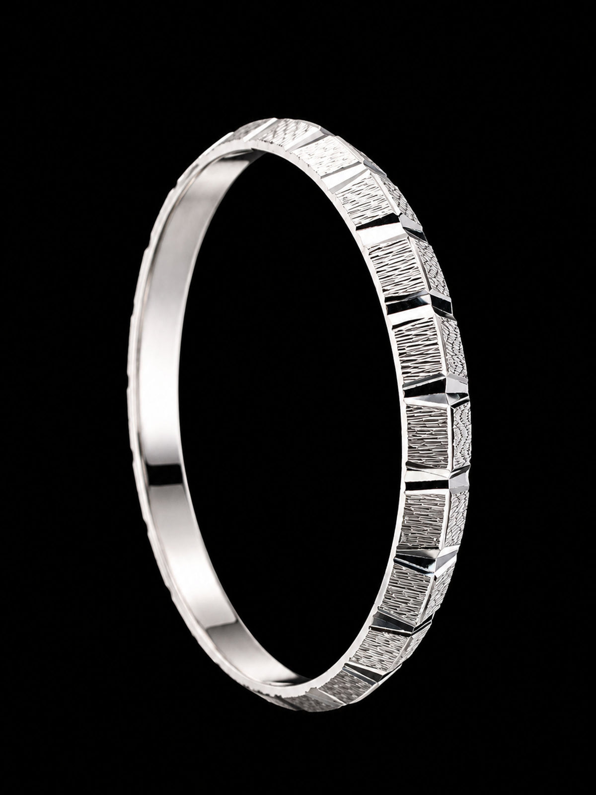 Solid Sterling Silver Men's Faceted Bangle | 70mm Luxury Silver Kada