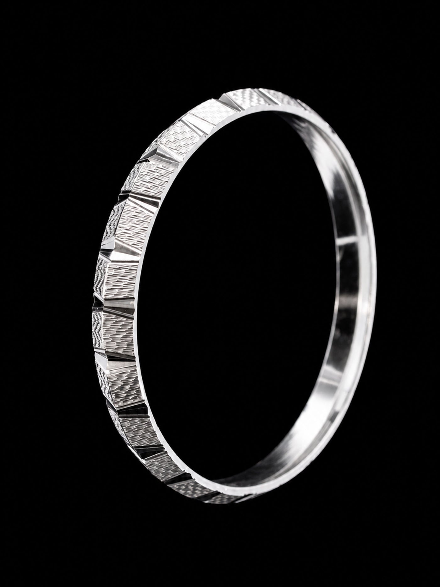 Solid Sterling Silver Men's Faceted Bangle | 70mm Luxury Silver Kada