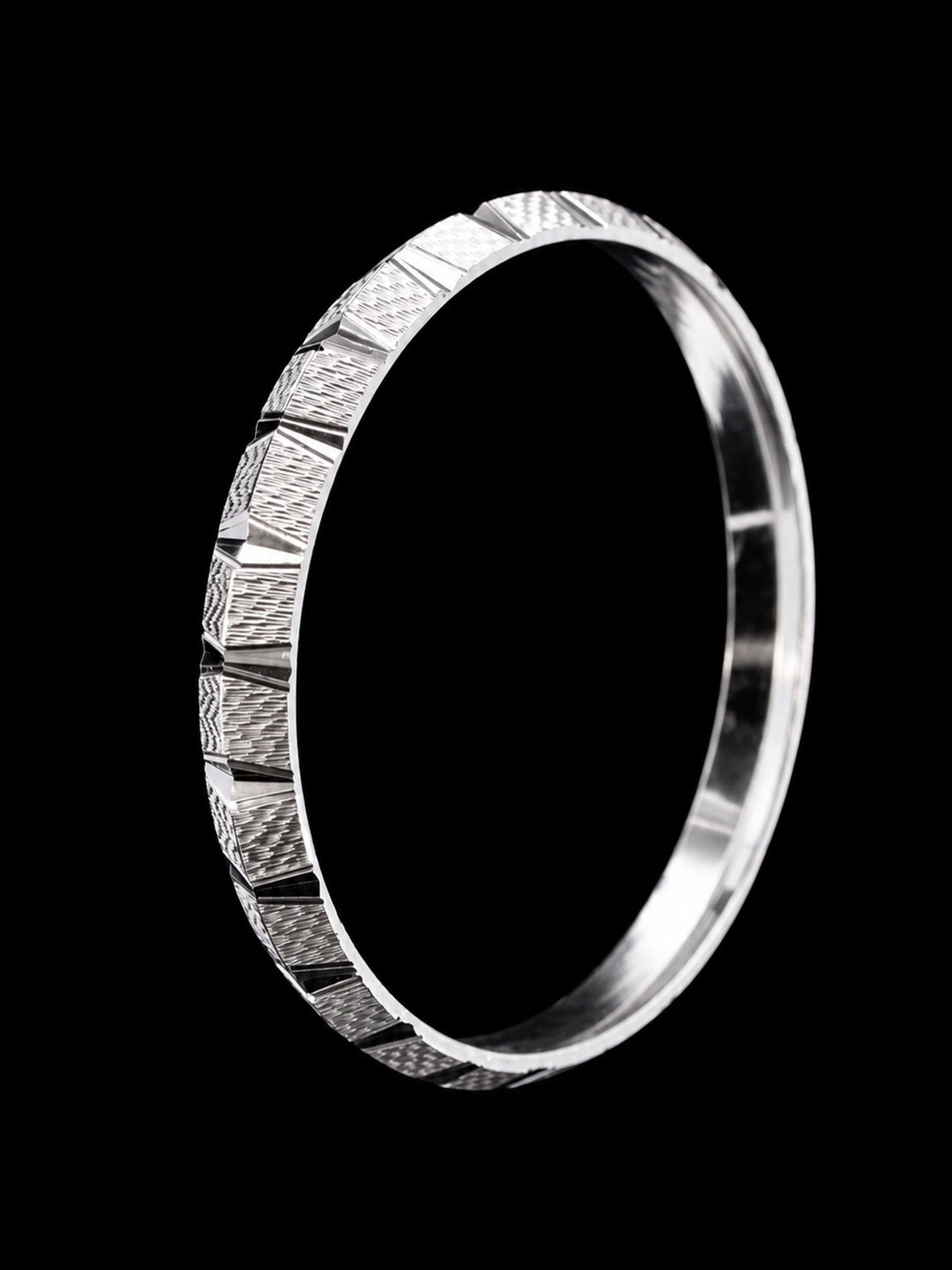 Solid Sterling Silver Men's Faceted Bangle | 70mm Luxury Silver Kada