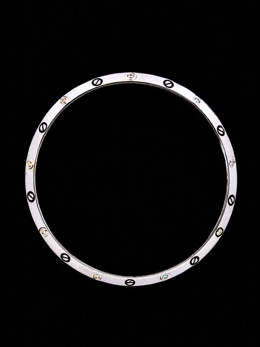 Men's Screw Motif Sterling Silver Bangle | 925 Silver Stone Set Kada 73mm