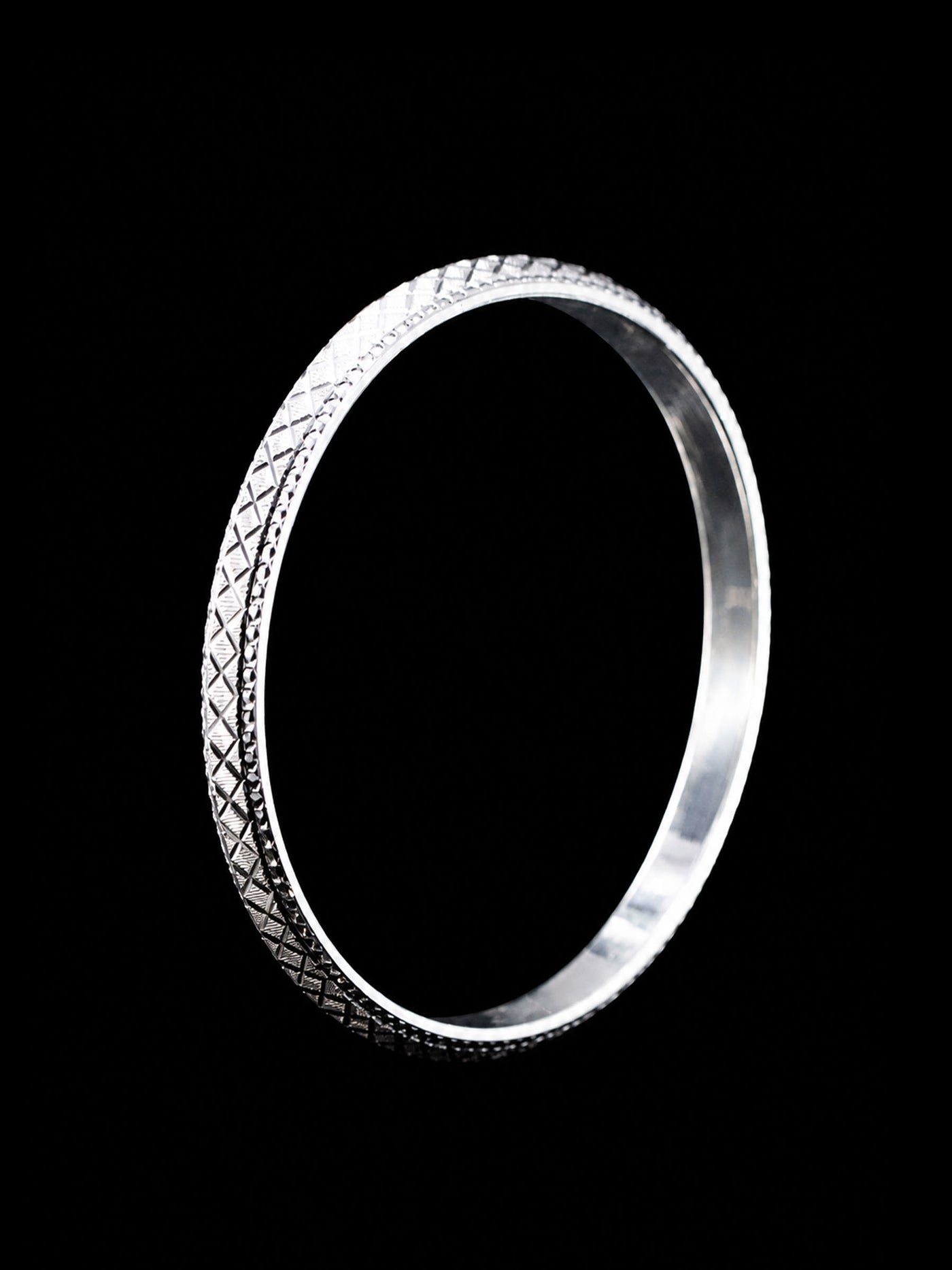 Men's Cross-Hatch Sterling Silver Bangle | 925 Solid Silver Kada 73mm
