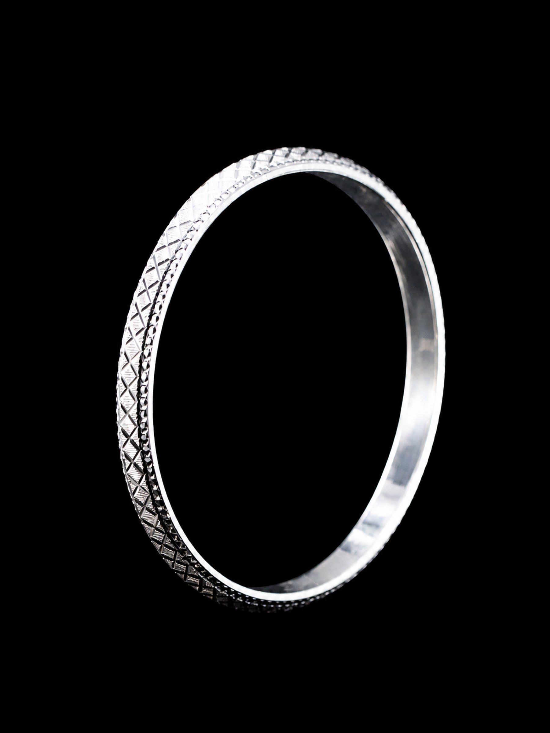 Men's Cross-Hatch Sterling Silver Bangle | 925 Solid Silver Kada 73mm