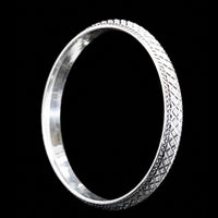 Thumbnail for Men's Cross-Hatch Sterling Silver Bangle | 925 Solid Silver Kada 73mm