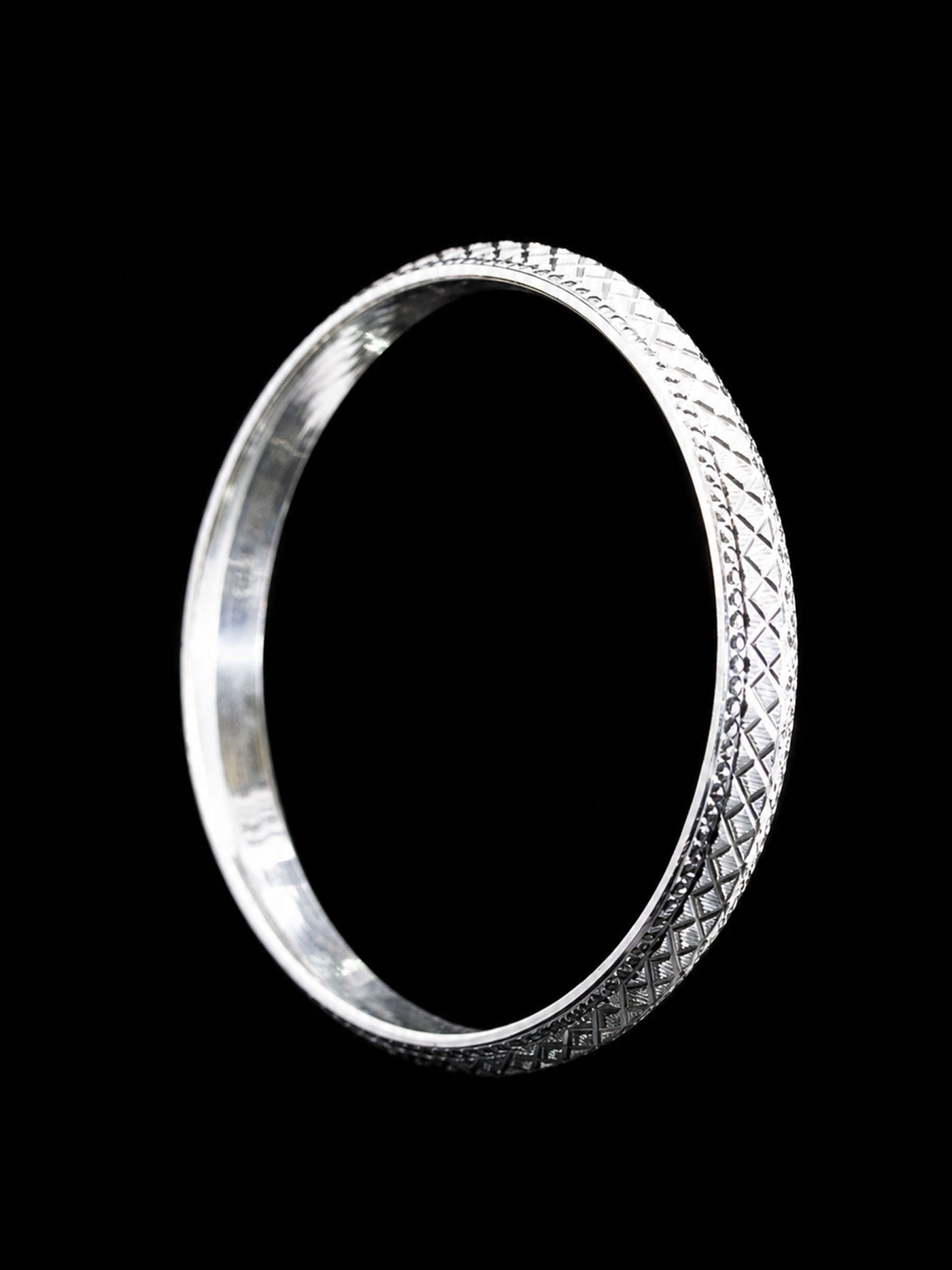 Men's Cross-Hatch Sterling Silver Bangle | 925 Solid Silver Kada 73mm