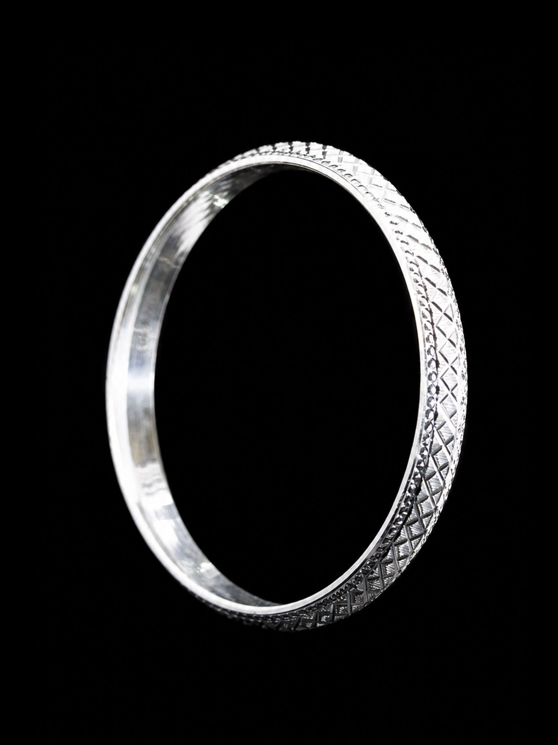 Men's Cross-Hatch Sterling Silver Bangle | 925 Solid Silver Kada 73mm