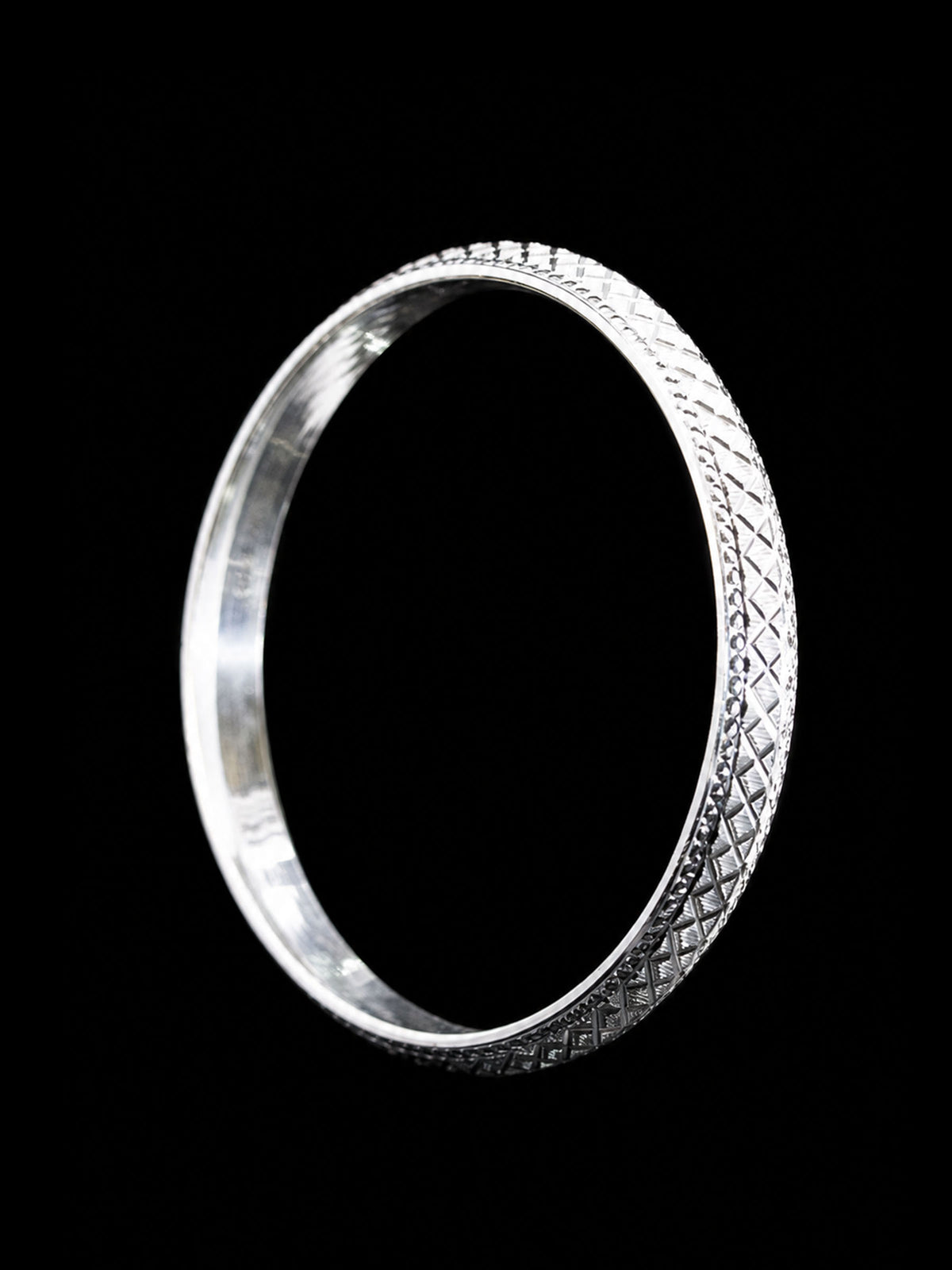 Men's Cross-Hatch Sterling Silver Bangle | 925 Solid Silver Kada 73mm