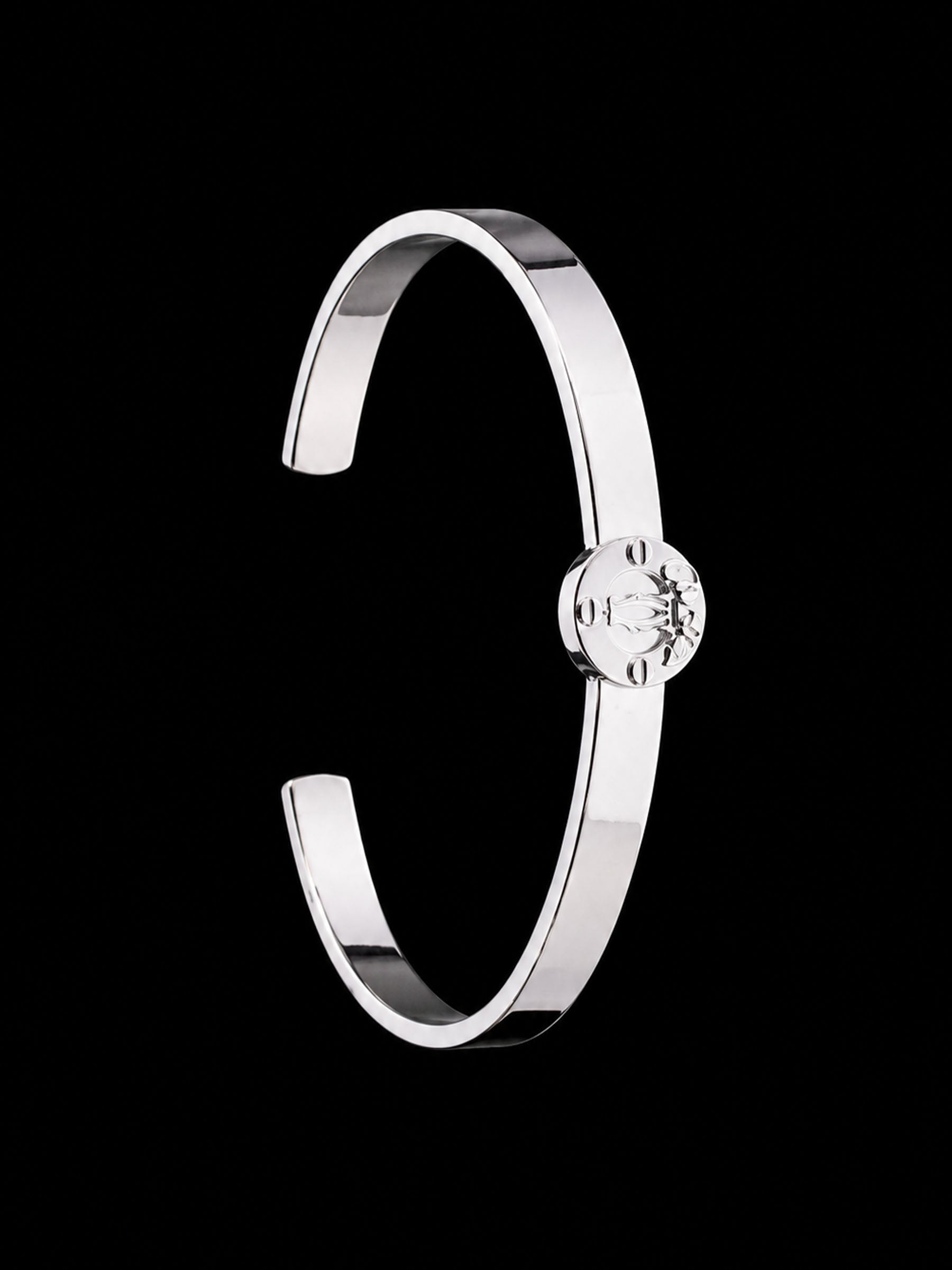 Men's Sterling Silver Cuff Bracelet | 925 Silver Signet Crest Open Bangle