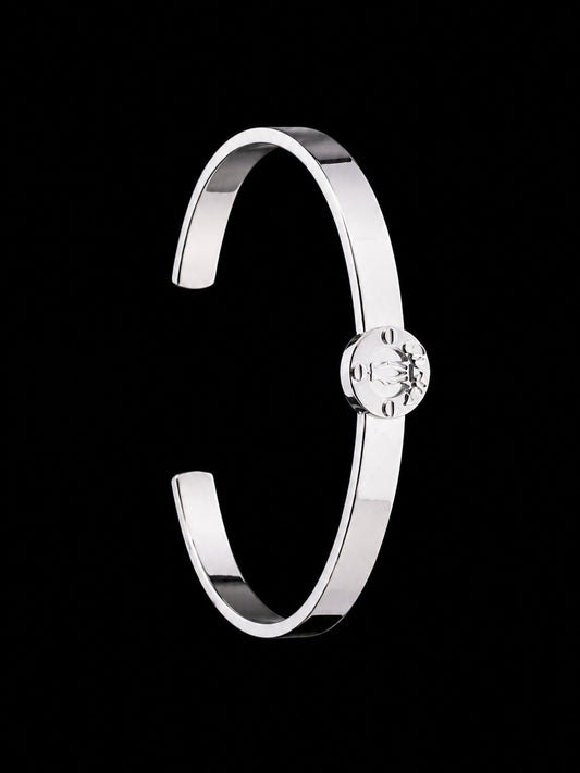 Men's Sterling Silver Cuff Bracelet | 925 Silver Signet Crest Open Bangle