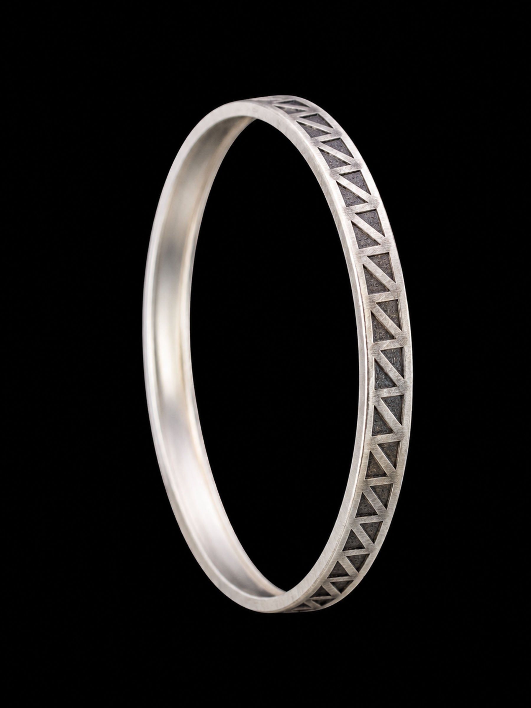 Men's Oxidized Tribal Sterling Silver Bangle | 925 Chevron Kada 69.9mm