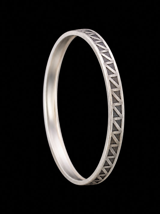 Men's Oxidized Tribal Sterling Silver Bangle | 925 Chevron Kada 69.9mm