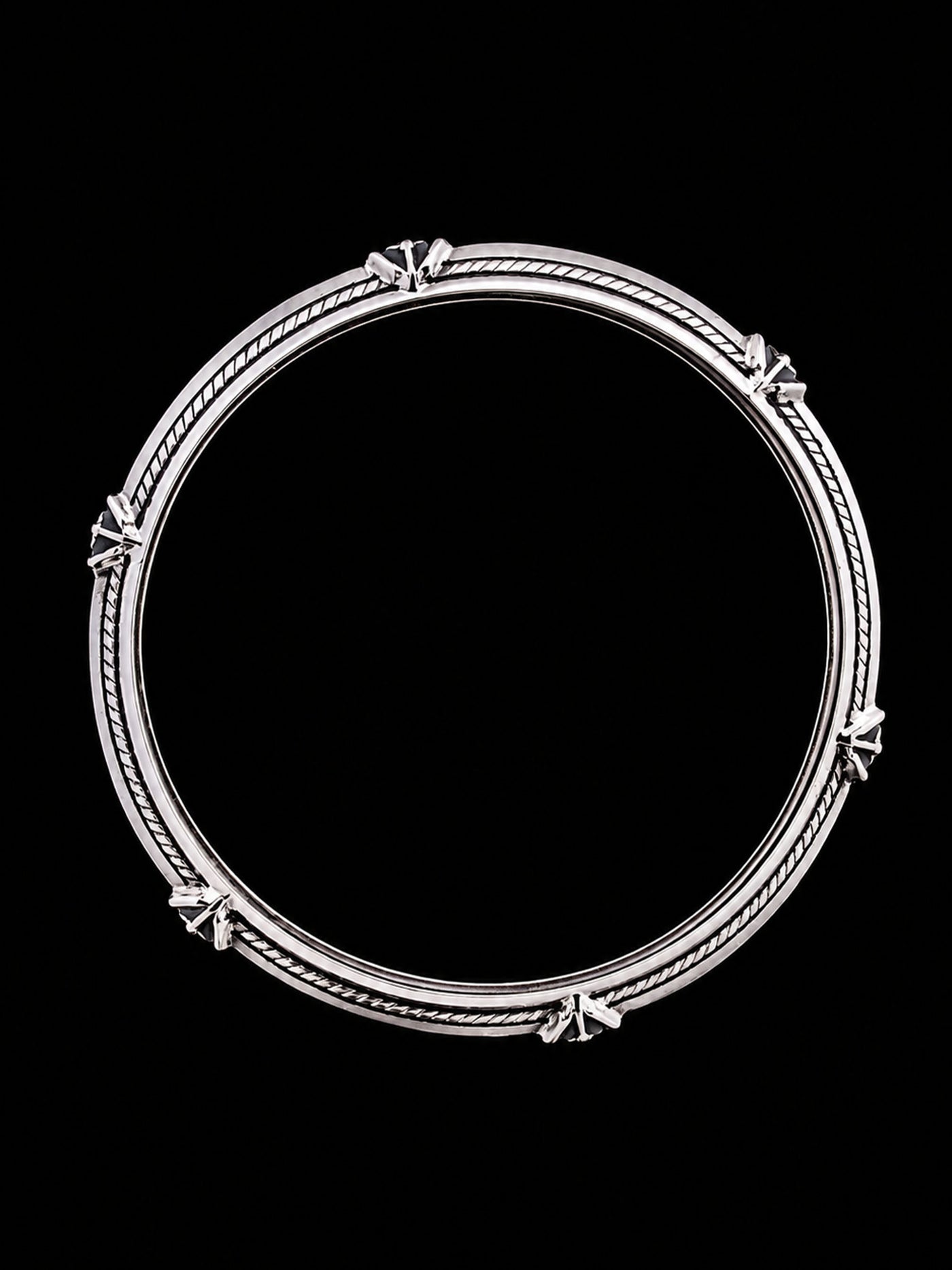 Men's Rope Inlay Sterling Silver Bangle | 925 Silver Studded Kada 73mm