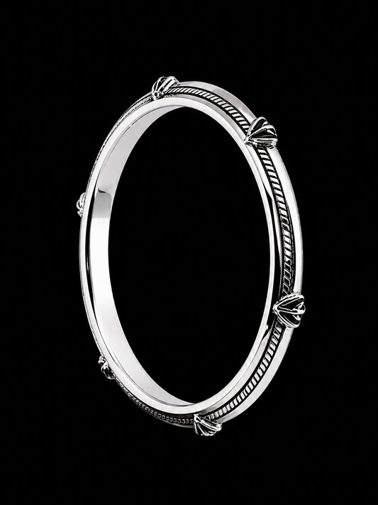 Men's Rope Inlay Sterling Silver Bangle | 925 Silver Studded Kada 73mm