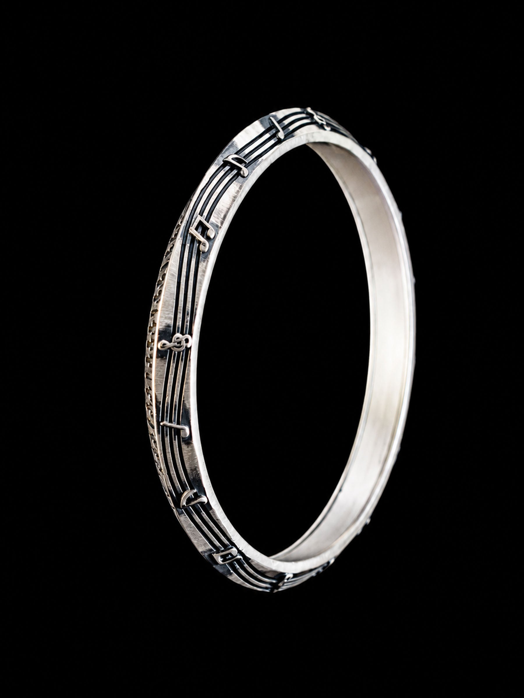 Men's Musical Notes Sterling Silver Bangle | 925 Silver Kada 73mm