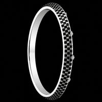 Thumbnail for Men's Checkerboard Sterling Silver Bangle | 925 Silver Black Grid Kada 73mm