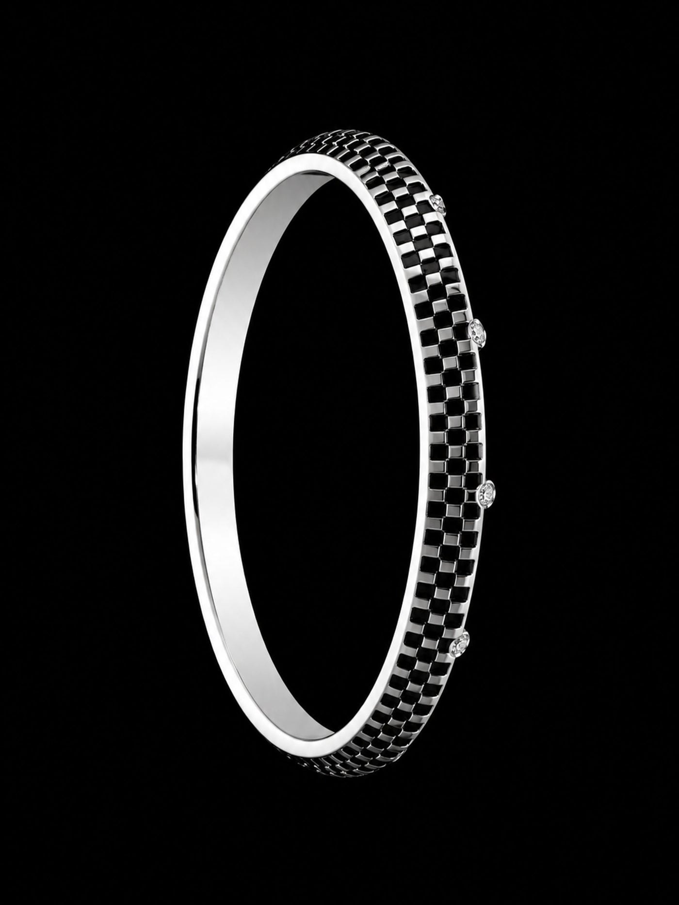 Men's Checkerboard Sterling Silver Bangle | 925 Silver Black Grid Kada 73mm