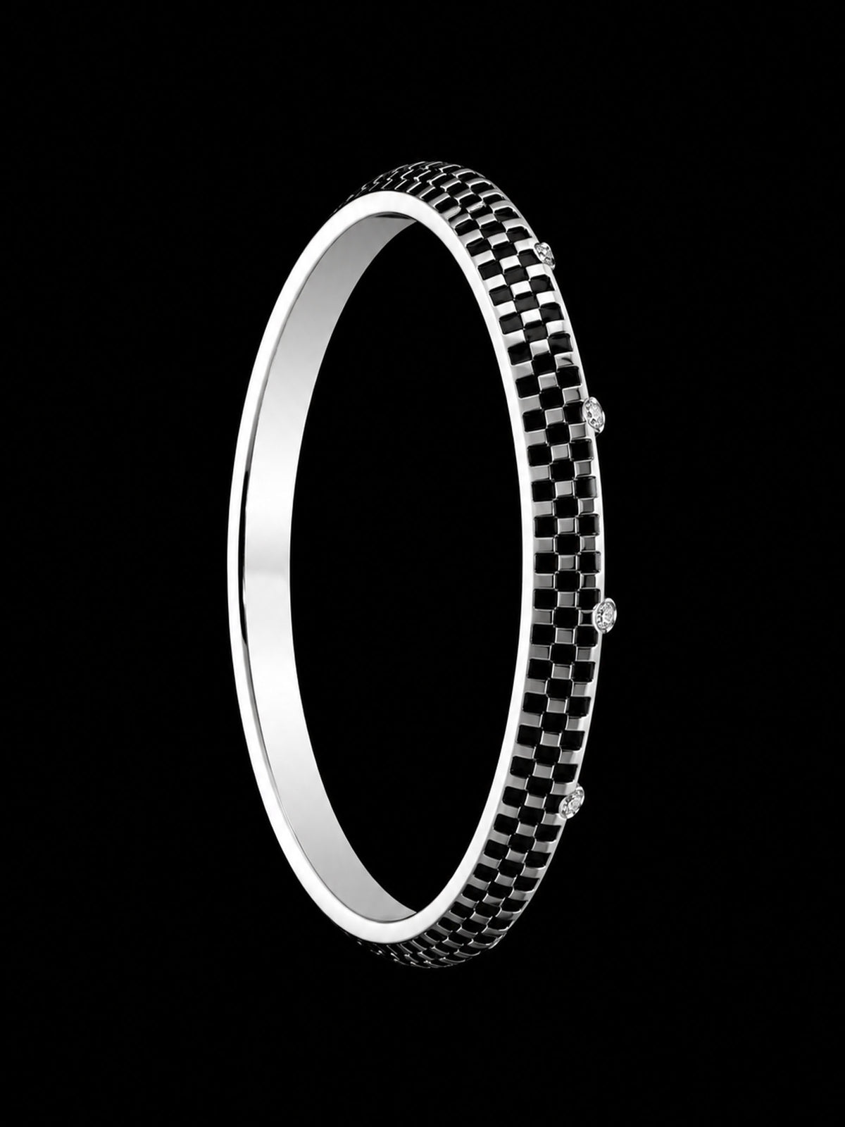 Men's Checkerboard Sterling Silver Bangle | 925 Silver Black Grid Kada 73mm