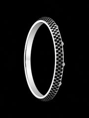 Men's Checkerboard Sterling Silver Bangle | 925 Silver Black Grid Kada 73mm