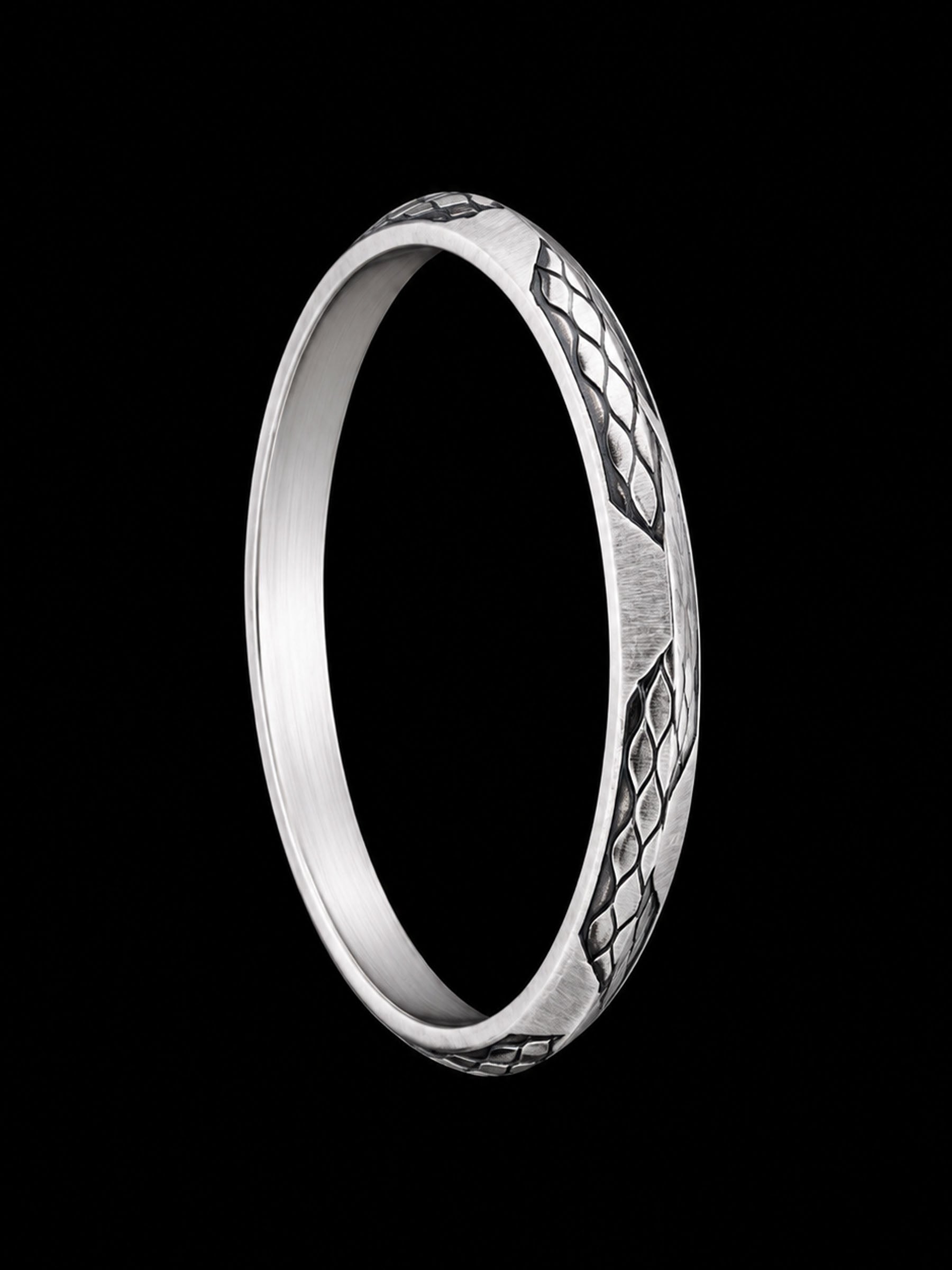 Men's Snakeskin Textured Sterling Silver Kada | 925 Scales Bangle 69.9mm