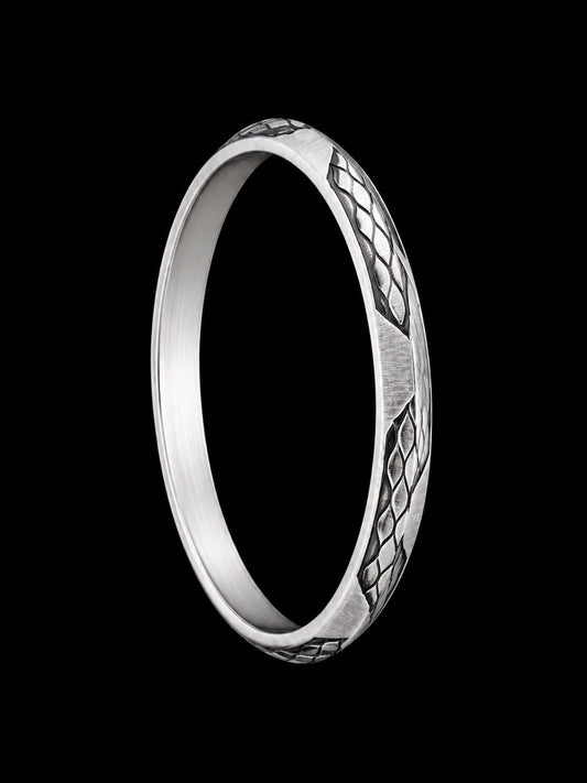 Men's Snakeskin Textured Sterling Silver Kada | 925 Scales Bangle 69.9mm