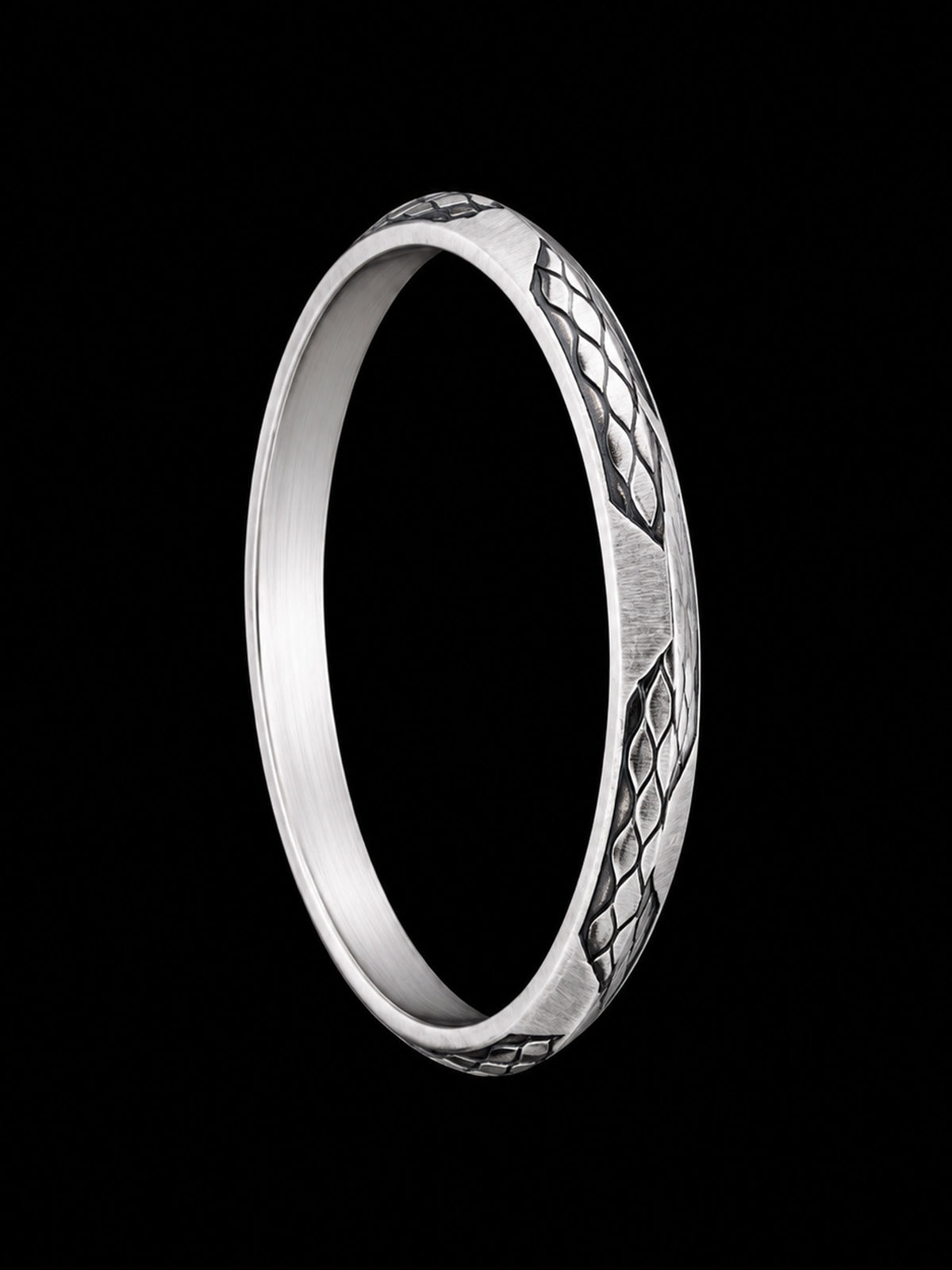 Men's Snakeskin Textured Sterling Silver Kada | 925 Scales Bangle 69.9mm