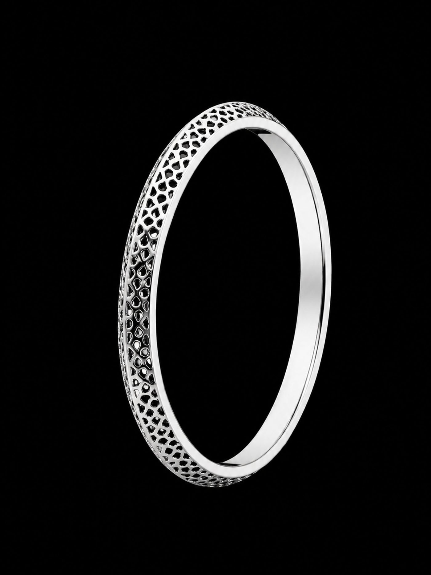 Men's Industrial Grooved Sterling Silver Bangle | 925 Mechanical Ridge Kada 66.7mm