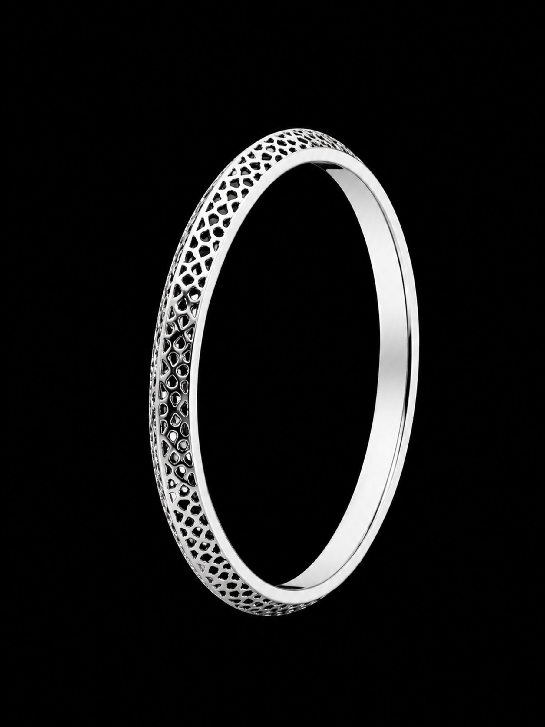 Men's Industrial Grooved Sterling Silver Bangle | 925 Mechanical Ridge Kada 66.7mm