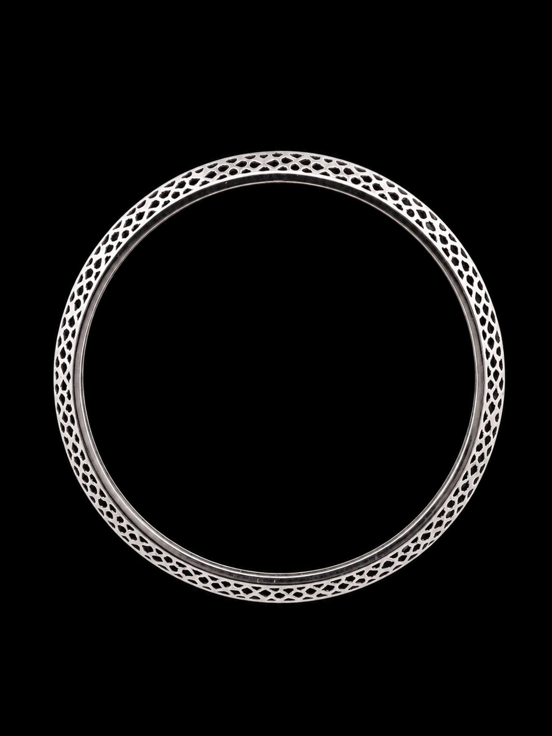 Men's Industrial Grooved Sterling Silver Bangle | 925 Mechanical Ridge Kada 66.7mm
