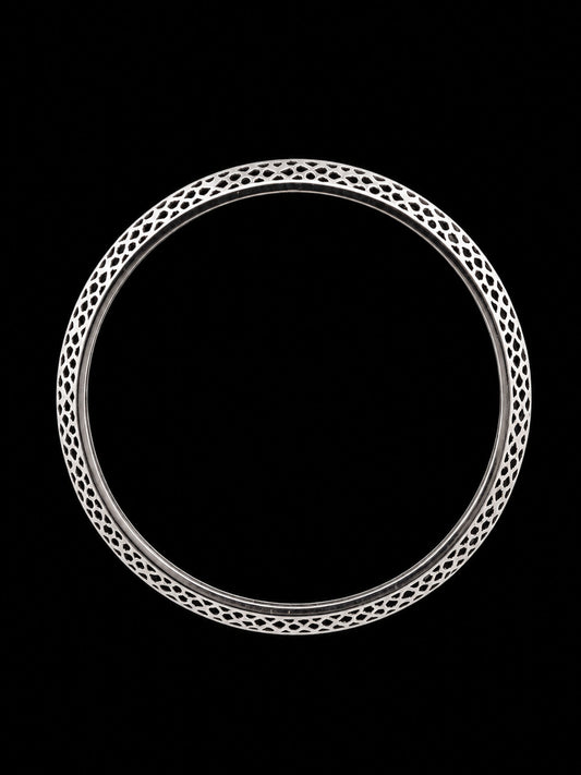 Men's Industrial Grooved Sterling Silver Bangle | 925 Mechanical Ridge Kada 66.7mm
