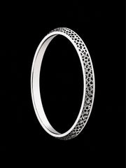 Men's Industrial Grooved Sterling Silver Bangle | 925 Mechanical Ridge Kada 66.7mm