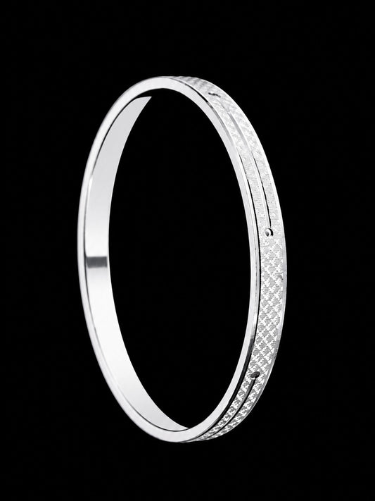 Men's Heavy Solid Sterling Silver Kada | 925 Brick Pattern Bangle 73mm (45g)
