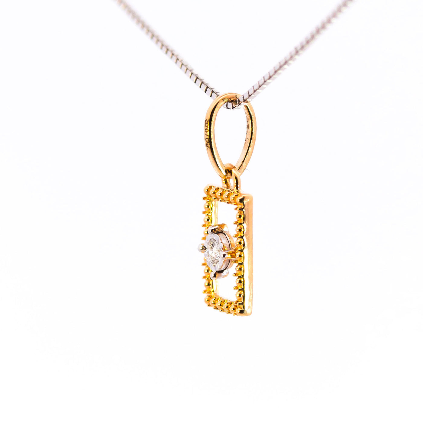 Minimalist 18K Two-Tone Gold Floating Solitaire Diamond Geometric Pendant | 0.02 CT Single VS-GH Accent Stone, 0.5g Dainty Rectangular Everyday Fine Jewelry