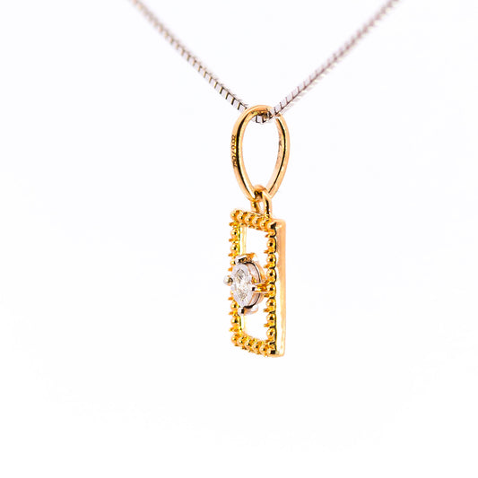 Minimalist 18K Two-Tone Gold Floating Solitaire Diamond Geometric Pendant | 0.02 CT Single VS-GH Accent Stone, 0.5g Dainty Rectangular Everyday Fine Jewelry