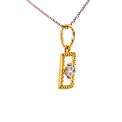 Minimalist 18K Two-Tone Gold Floating Solitaire Diamond Geometric Pendant | 0.02 CT Single VS-GH Accent Stone, 0.5g Dainty Rectangular Everyday Fine Jewelry