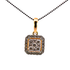 18K Gold Two-Tone Cushion Halo Diamond Cluster Pendant | Brilliant VS-GH Diamond Centerpiece, Pave-Set Border, Elegant Double-Layer Geometric Fine Jewelry