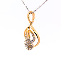 Thumbnail for 18K Yellow and White Gold Floral Marquise Diamond Pendant | 0.20 CT Brilliant VS-GH Accent Diamonds, 14 Hand-Set Stones, Architectural Openwork Fine Jewelry