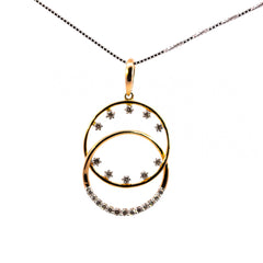 18K Yellow and White Gold Interlocking Eclipse Circle Pendant | 0.21 CT Brilliant VS-GH Diamonds, 23 Hand-Set Accent Stones, Two-Tone Geometric Fine Jewelry