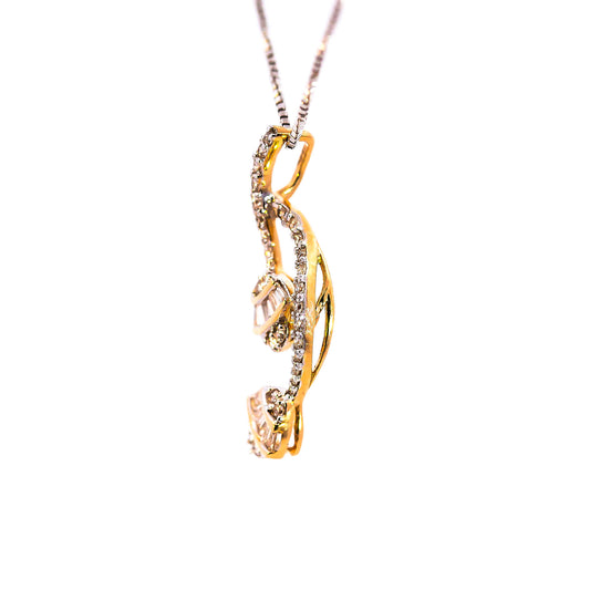 Luxury 18K Gold Twin Floral Baguette & Round Diamond Pendant | 0.24 CT VS-GH Mixed-Cut Diamonds, 40 Hand-Set Stones, Two-Tone Botanical Fine Jewelry