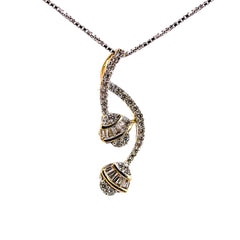 Luxury 18K Gold Twin Floral Baguette & Round Diamond Pendant | 0.24 CT VS-GH Mixed-Cut Diamonds, 40 Hand-Set Stones, Two-Tone Botanical Fine Jewelry
