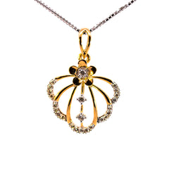 Luxury 18K Yellow and White Gold Scalloped Floral Shell Diamond Pendant | 0.12 CT Brilliant VS-GH Accent Diamonds, 24 Hand-Set Stones, Two-Tone Botanical Fine Jewelry