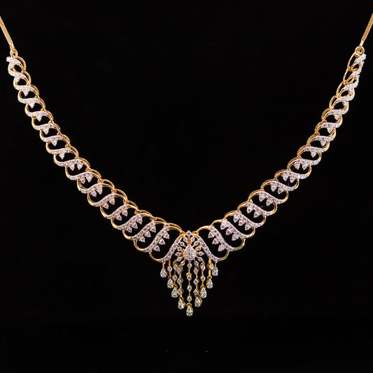 Luxury 18K Yellow Gold Wave Link Diamond Necklace & Earrings Set | 3.27 CTW Brilliant VS-SI Diamonds, 347 Stones, 25.07g Solid Gold Premium High Jewelry Bridal Ensemble
