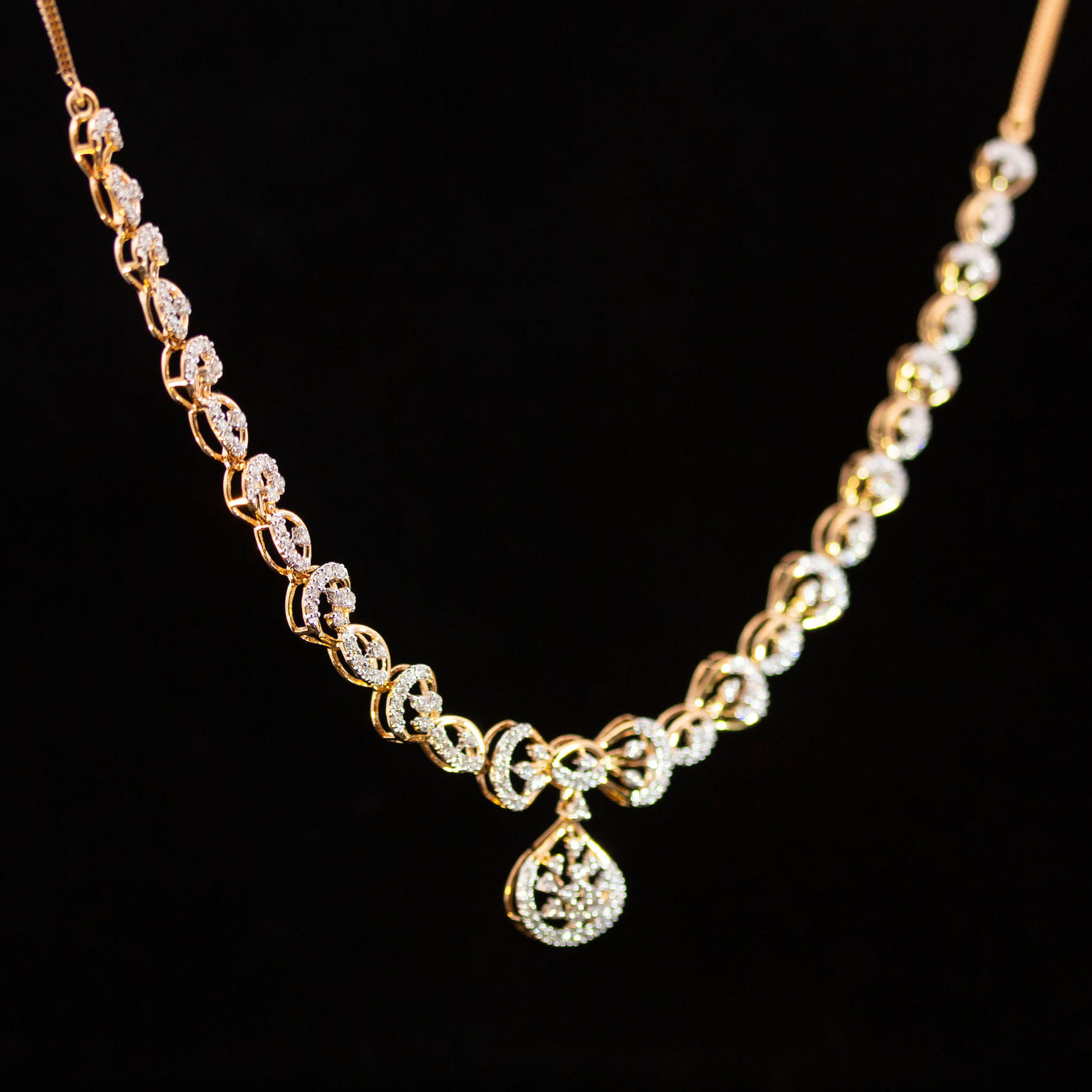 Luxury 18K Yellow Gold Infinity Wave Diamond Necklace & Earrings Set | 2.24 CTW Brilliant VS-SI Diamonds, 240 Stones, 17.87g Solid Gold Premium Bridal Jewelry Ensemble