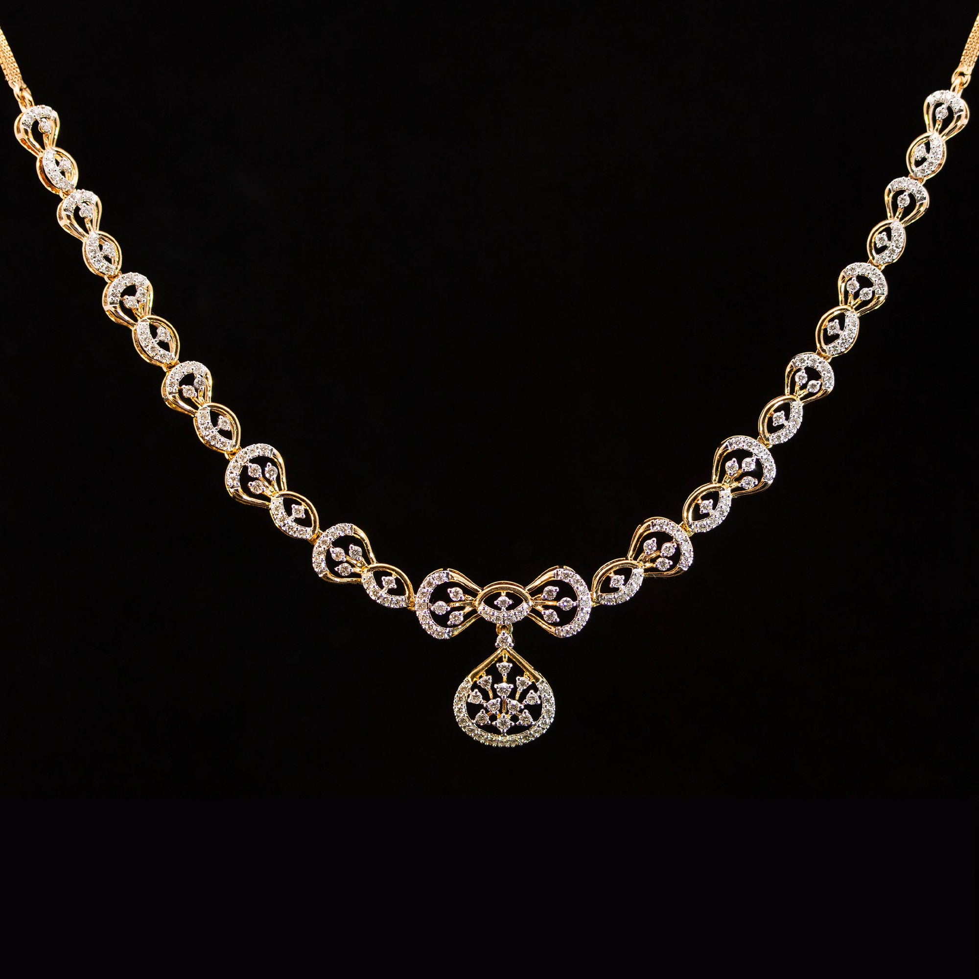 Luxury 18K Yellow Gold Infinity Wave Diamond Necklace & Earrings Set | 2.24 CTW Brilliant VS-SI Diamonds, 240 Stones, 17.87g Solid Gold Premium Bridal Jewelry Ensemble