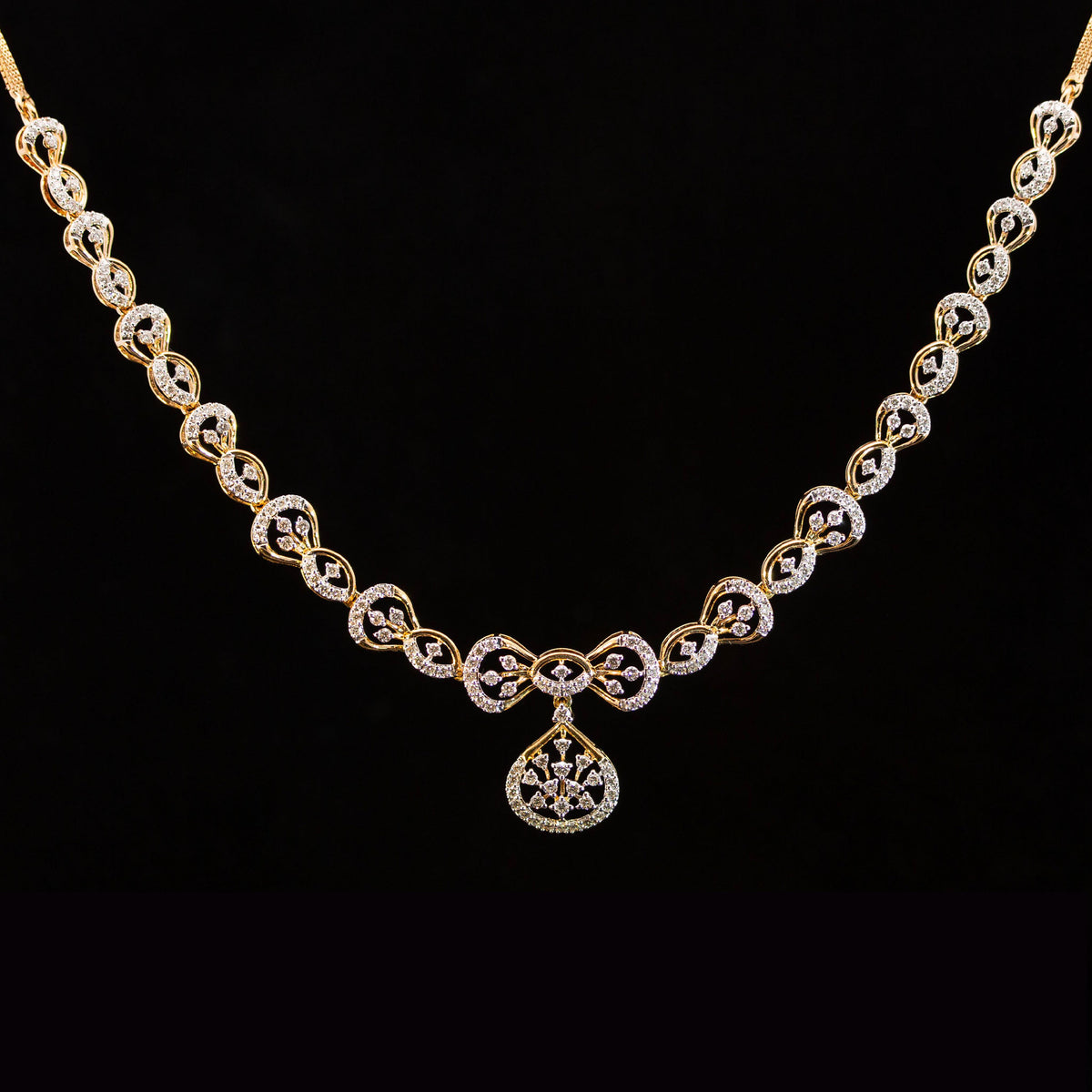 Luxury 18K Yellow Gold Infinity Wave Diamond Necklace & Earrings Set | 2.24 CTW Brilliant VS-SI Diamonds, 240 Stones, 17.87g Solid Gold Premium Bridal Jewelry Ensemble