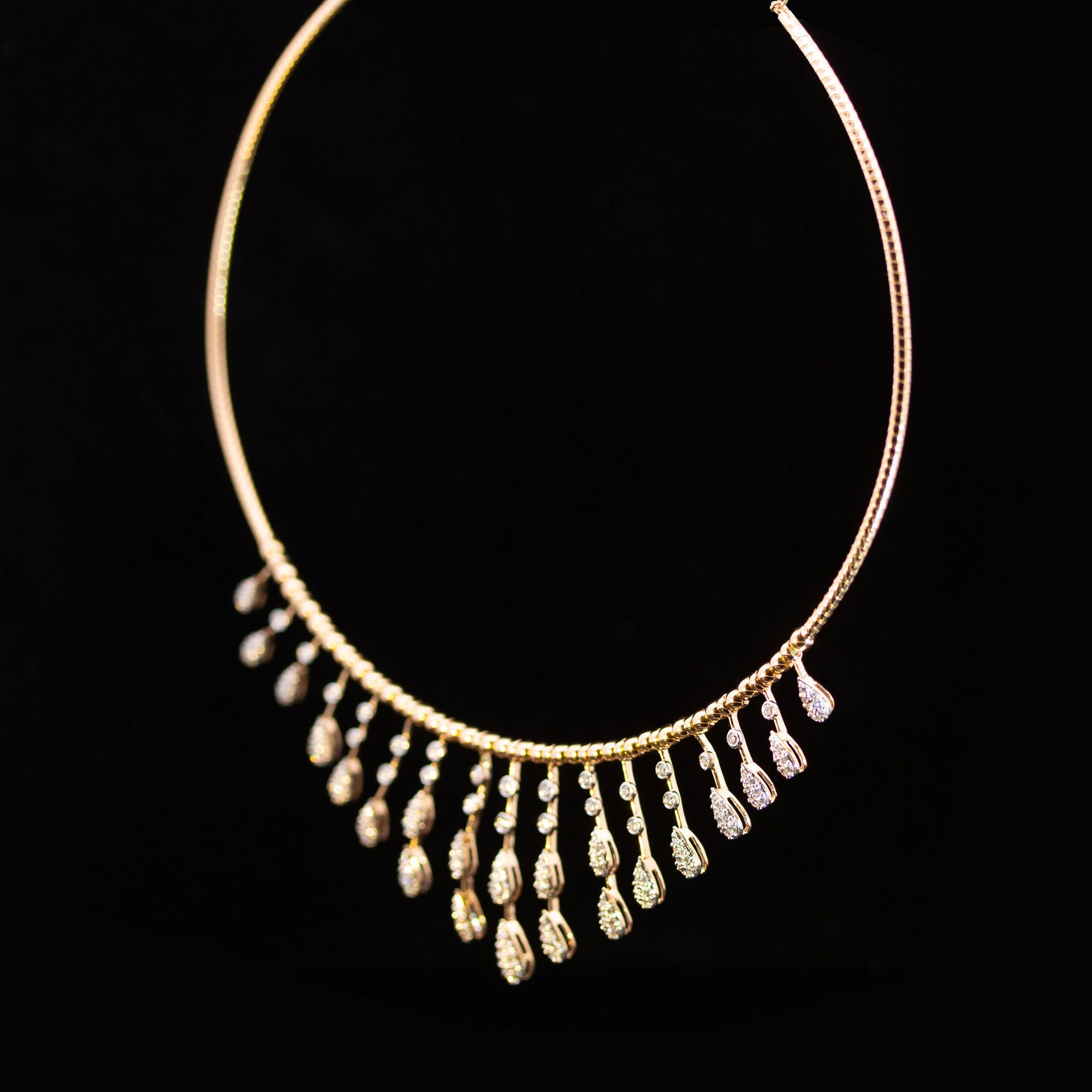 Luxury 18K Yellow Gold Omega Collar Diamond Fringe Necklace | 1.06 CT Brilliant VS-GH Diamonds, 185 Stones, 14.36g Solid Gold Sleek Contemporary Statement Jewelry