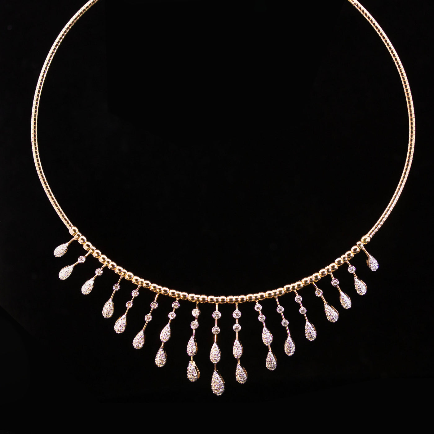Luxury 18K Yellow Gold Omega Collar Diamond Fringe Necklace | 1.06 CT Brilliant VS-GH Diamonds, 185 Stones, 14.36g Solid Gold Sleek Contemporary Statement Jewelry