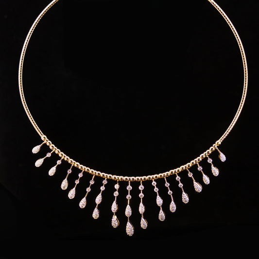 Luxury 18K Yellow Gold Omega Collar Diamond Fringe Necklace | 1.06 CT Brilliant VS-GH Diamonds, 185 Stones, 14.36g Solid Gold Sleek Contemporary Statement Jewelry